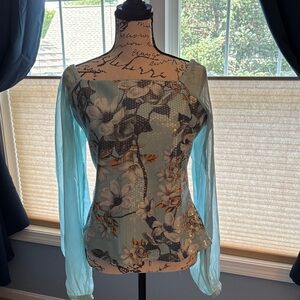 Sequined Top with Sheer Sleeves by Venus. EUC